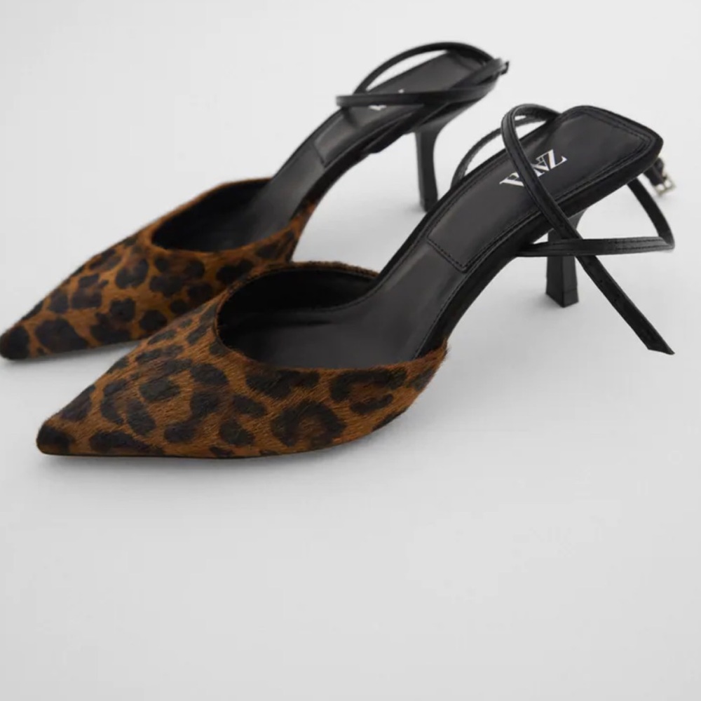 Zara Animal Print Leather High Heeled Shoes Size 7.5